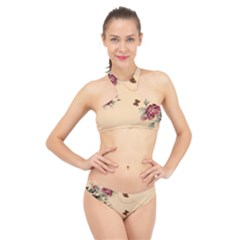 Flower Traditional Chinese Painting High Neck Bikini Set