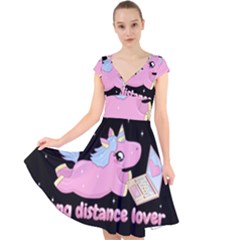 Long Distance Lover - Cute Unicorn Cap Sleeve Front Wrap Midi Dress