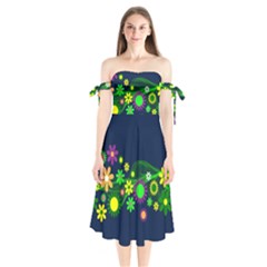 Flower Power Flowers Ornament Shoulder Tie Bardot Midi Dress