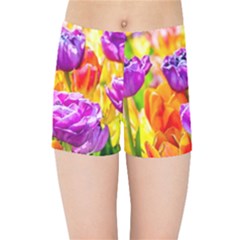 Tulip Flowers Kids Sports Shorts by FunnyCow