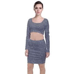 Linear Intricate Geometric Pattern Long Sleeve Crop Top & Bodycon Skirt Set