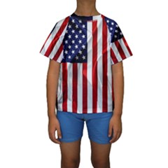 American Usa Flag Vertical Kids  Short Sleeve Swimwear by FunnyCow