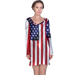 American Usa Flag Vertical Long Sleeve Nightdress by FunnyCow