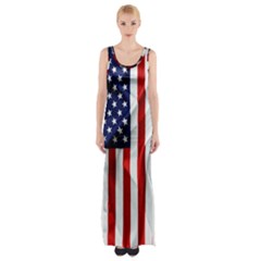 American Usa Flag Vertical Maxi Thigh Split Dress by FunnyCow