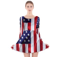 American Usa Flag Vertical Long Sleeve Velvet Skater Dress by FunnyCow