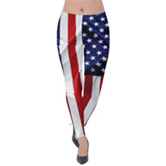 American Usa Flag Vertical Velvet Leggings by FunnyCow