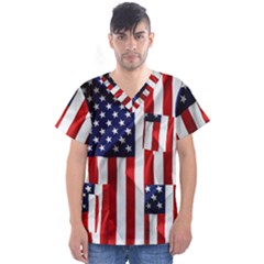 American Usa Flag Vertical Men s V-neck Scrub Top