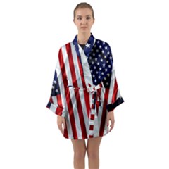 American Usa Flag Vertical Long Sleeve Kimono Robe by FunnyCow
