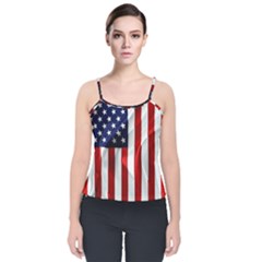 American Usa Flag Vertical Velvet Spaghetti Strap Top by FunnyCow