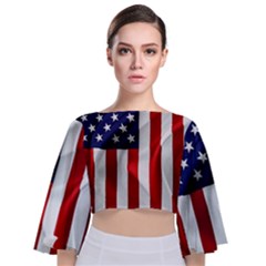American Usa Flag Vertical Tie Back Butterfly Sleeve Chiffon Top by FunnyCow