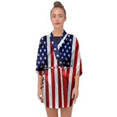 American Usa Flag Vertical Half Sleeve Chiffon Kimono by FunnyCow