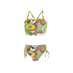 Dog Character Animal Flower Cute Girls  Tankini Swimsuit