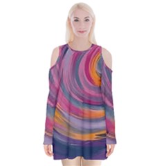 Purple Circles Swirls Velvet Long Sleeve Shoulder Cutout Dress