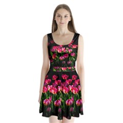 Pink Tulips Dark Background Split Back Mini Dress 
