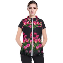 Pink Tulips Dark Background Women s Puffer Vest