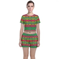 Shapes Rows Pattern                                 Crop Top And Shorts Co-ord Set
