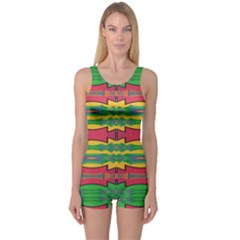 Shapes Rows Pattern                                       Women s Boyleg One Piece Swimsuit