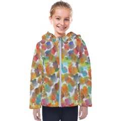 Colorful Paint Brushes On A White Background                                       Kids  Hooded Puffer Jacket
