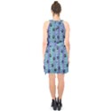 Footprints Cat Black On Batik Pattern Teal Violet Halter Collar Waist Tie Chiffon Dress View2