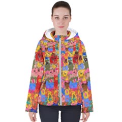 Coloful Strokes Canvas                                   Women s Hooded Puffer Jacket