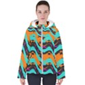 Blue orange black waves                                        Women s Hooded Puffer Jacket View1