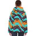 Blue orange black waves                                        Women s Hooded Puffer Jacket View2