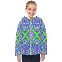 Purple Green Shapes                                       Kids  Hooded Puffer Jacket