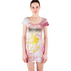 Pink Flowering Almond Flowers Short Sleeve Bodycon Dress