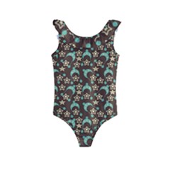Brown With Blue Hats Kids  Frill Swimsuit
