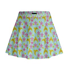 Blue Star Yellow Hats Mini Flare Skirt
