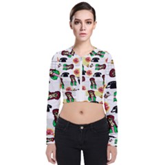Office Girl Pattern Zip Up Bomber Jacket