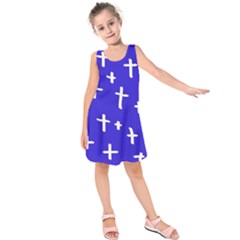 Blue White Cross Kids  Sleeveless Dress
