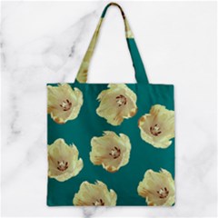 Teal Tulips Zipper Grocery Tote Bag