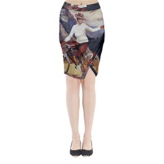Woman On Bicycle Midi Wrap Pencil Skirt