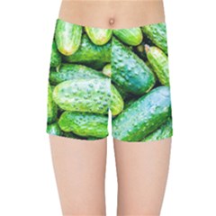 Pile Of Green Cucumbers Kids Sports Shorts by FunnyCow
