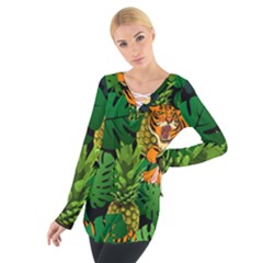 Tropical Pelican Tiger Jungle Black Tie Up Tee