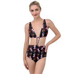 Vintage Flapper Woman Black Tied Up Two Piece Swimsuit