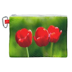 Three Red Tulips, Green Background Canvas Cosmetic Bag (xl) by FunnyCow