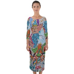 Supersonic Volcano Wizard Quarter Sleeve Midi Bodycon Dress