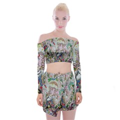 Transparent Volcano Fish Off Shoulder Top With Mini Skirt Set