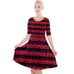 Blood Red And Black Halloween Nightmare Stripes  Quarter Sleeve A-line Dress