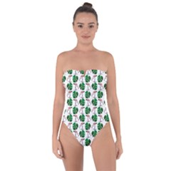 Flamingo Leaf Patttern Tie Back One Piece Swimsuit