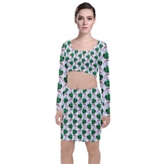 Flamingo Leaf Patttern Top And Skirt Sets