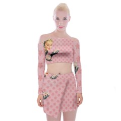 Vintage Lady Off Shoulder Top With Mini Skirt Set
