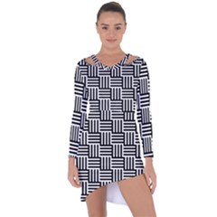 Basket Black Lines Stripes White Asymmetric Cut-out Shift Dress