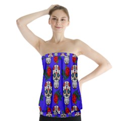 Skull Pattern Blue Strapless Top