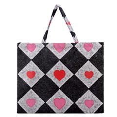 Diamonds Hearts Mosaic Pattern Zipper Large Tote Bag by Simbadda