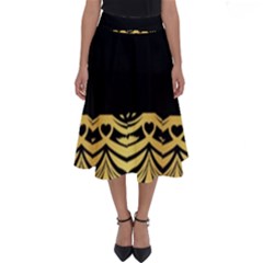 Black Vintage Background With Golden Swirls By Flipstylez Designs  Perfect Length Midi Skirt