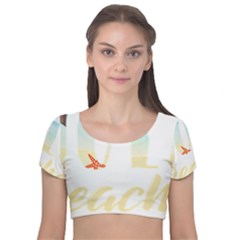 Hola Beaches 3391 Trimmed Velvet Short Sleeve Crop Top 