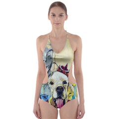 Wall Girl Dog Graphite Street Art Cut-out One Piece Swimsuit